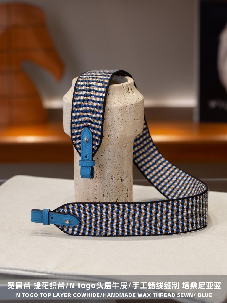 Sangle Hair Accessory Set With N Togo Top Layer Cowhide Handmade Leather Strap Woven Wide Leather Belt