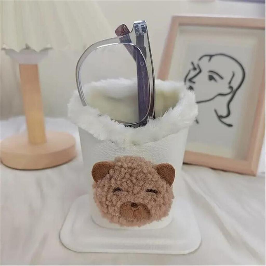 1pc Cute Plush Lined Eyeglasses Holder Anti Scratch Glasses Storage Organizer Case Modern Sturdy Cartoon Pen Holder for Office NightStand