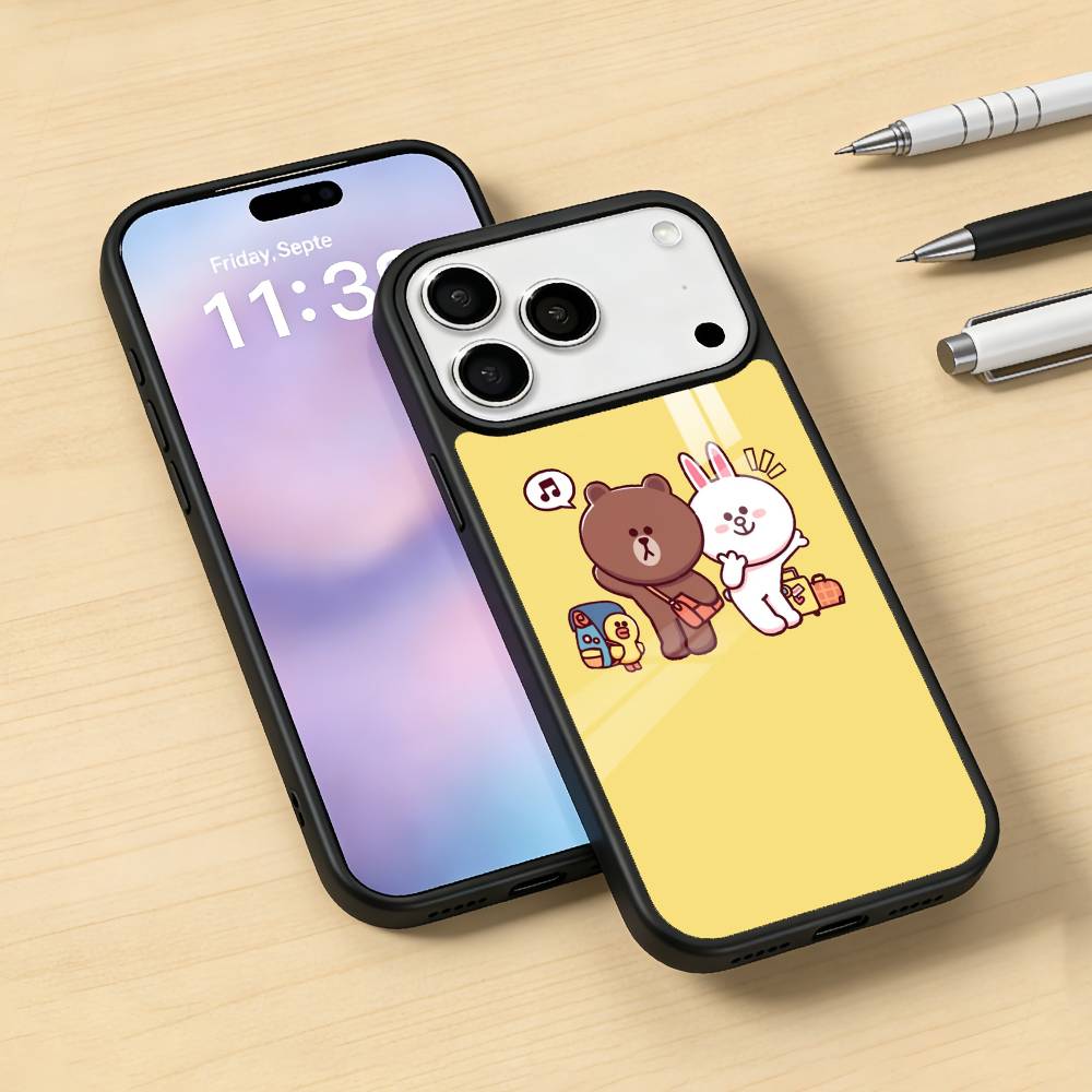 Cartoon L-LINE F-Friends Cute Brown Phone Case For iPhone17,16,15,14,13,12,Pro,Max,Magnetic For Magsafe Wireless Charging