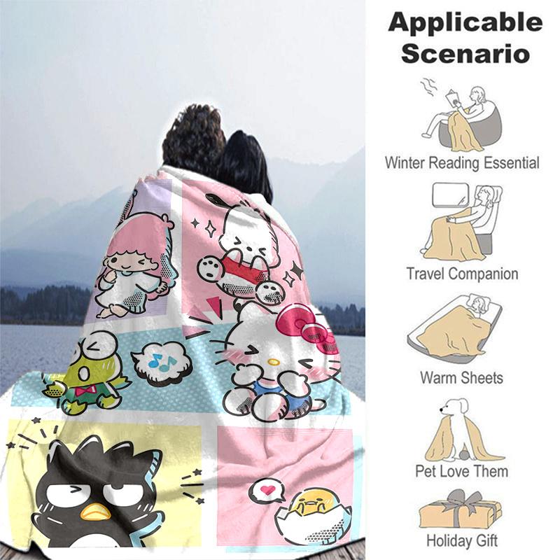 1pc Colorful Adventure with Music Hello Kitty Blanket, Home Decor, Gift Idea, Suitable for All Seasons,Living Room, Travel, Camping, Car Blankets, Bea