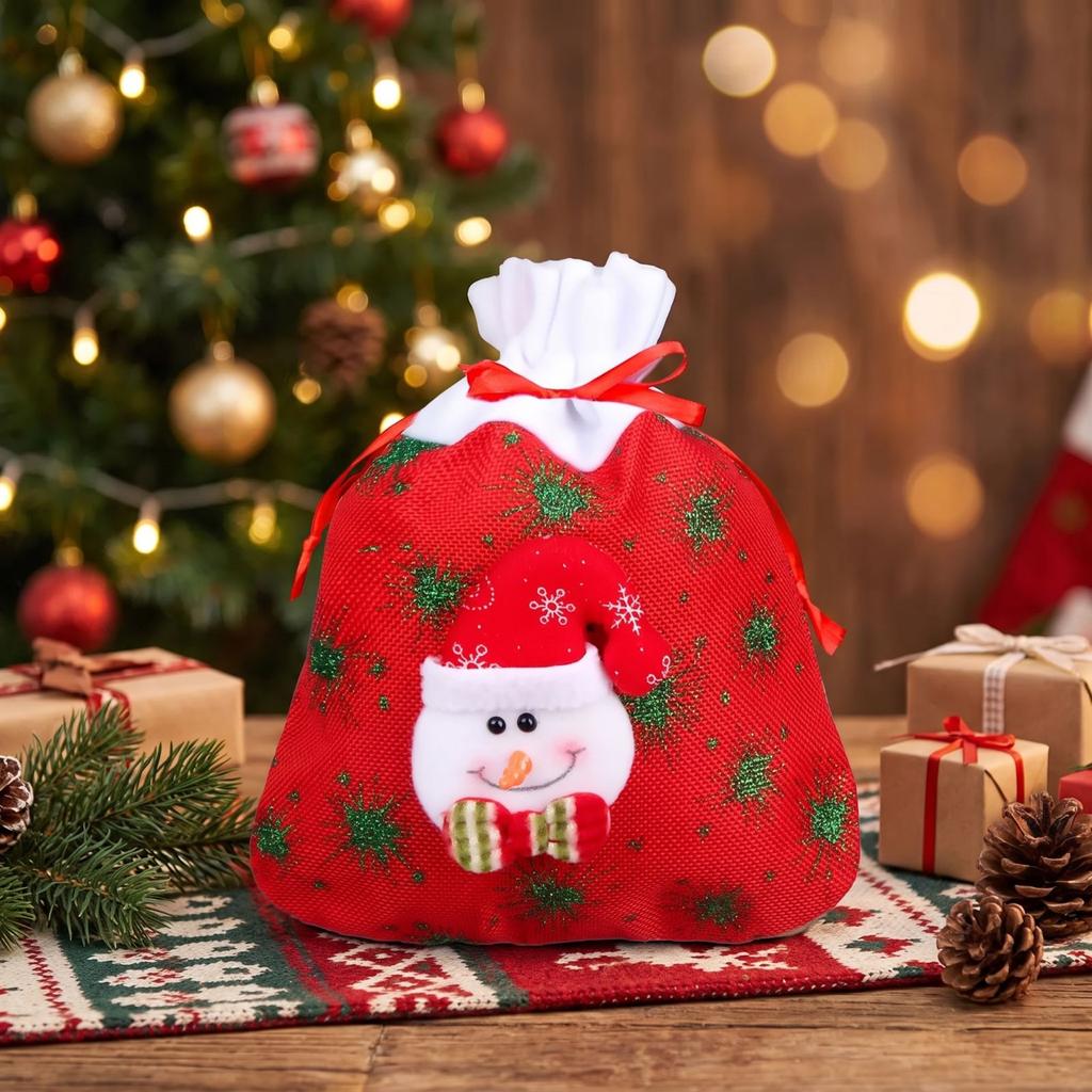 Christmas Candy Bags with Santa Snowman Designs - Party Gift Bags for Kids, No Handle