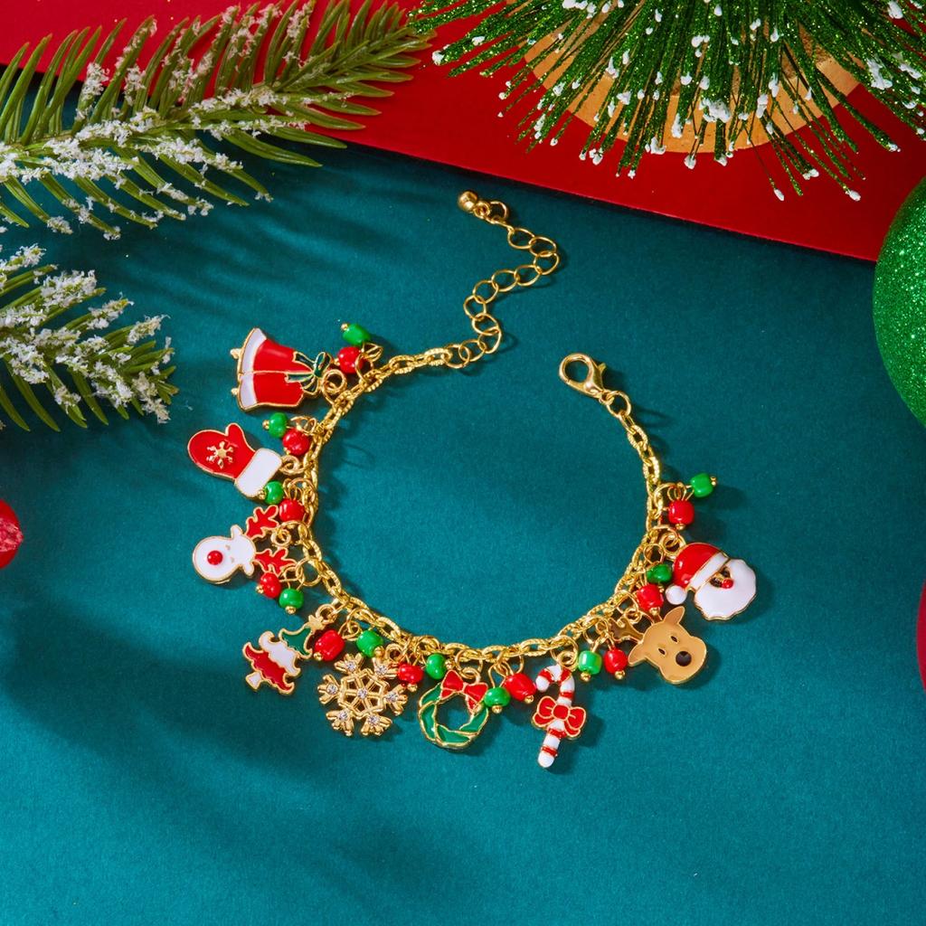 Christmas Snowflake Tree Deer Glove Gift Box Bulb Bracelet Santa Claus Snowman Crutch Bell Wreath Bangle For Women Men Jewelry
