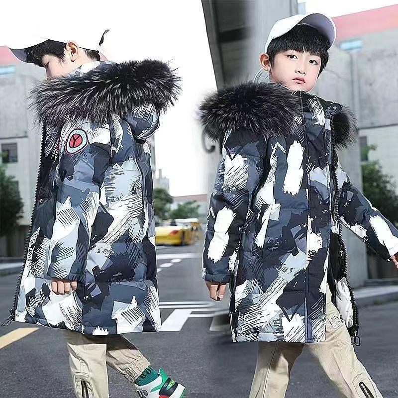 Winter Kids Coat Outdoor Casual Thickened Medium Length Boys Camouflage Cotton Padded Coat Fashion Warm Outerwear Child Clothing