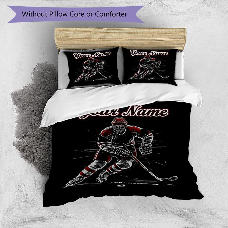 3PC Custom Name Hockey Player Action Bedding Set Duvet Cover Closure Includes 1 Duvet Cover & 2 Pillowcases for Bedroom