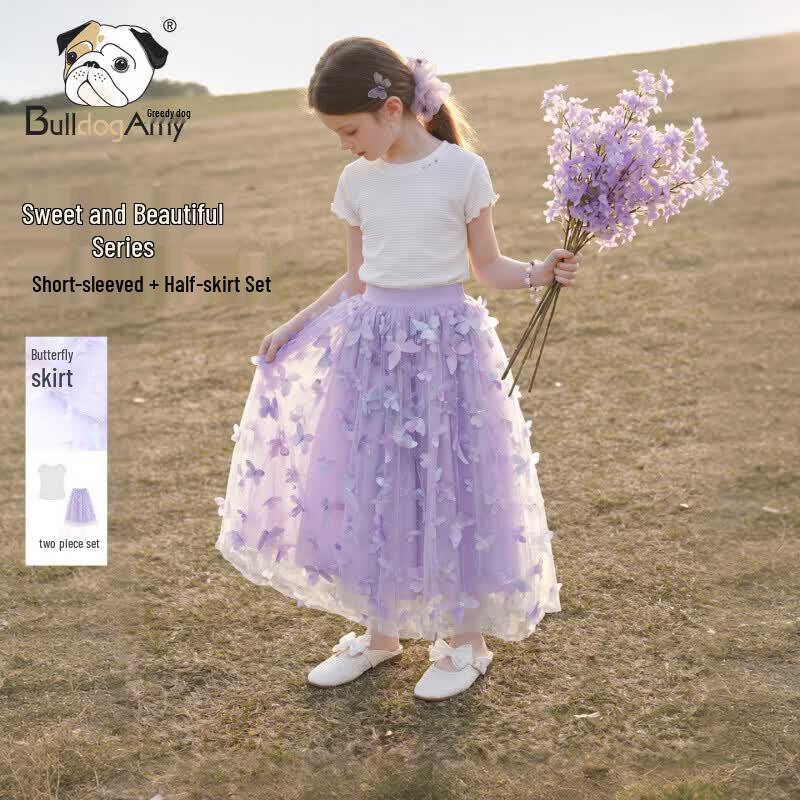 CHANZUIGOU Girls Purple Butterfly Mesh Skirt Set 160 cm