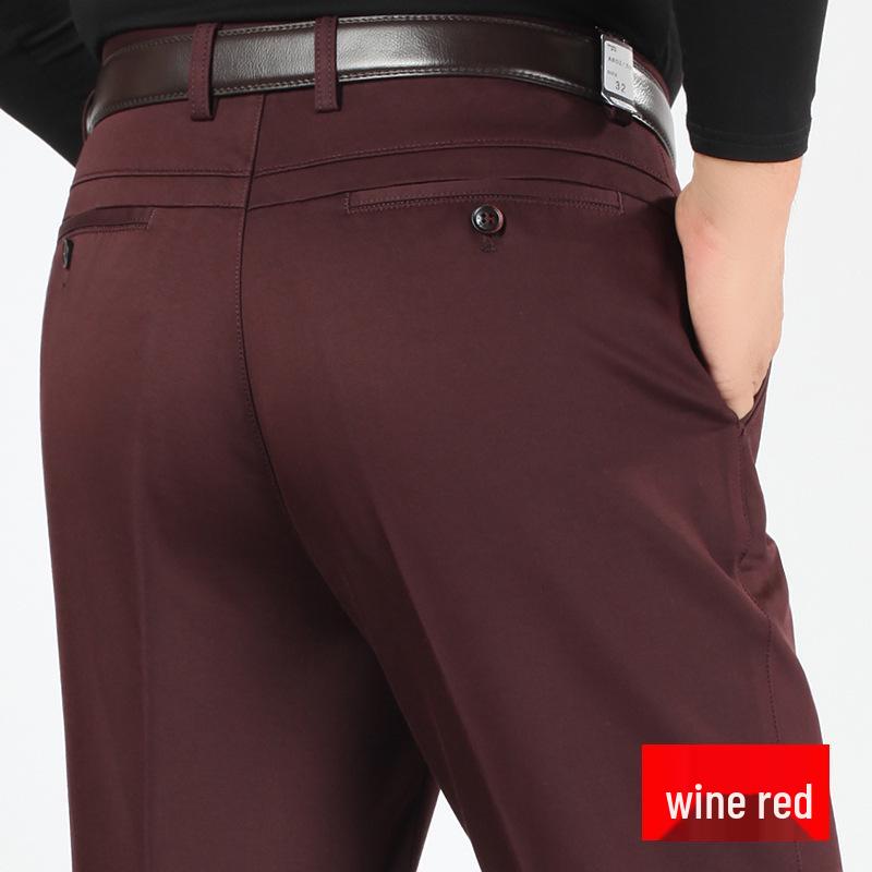 Men's High Waist Elastic Cotton Casual Pants - Thick, Loose, Straight Leg