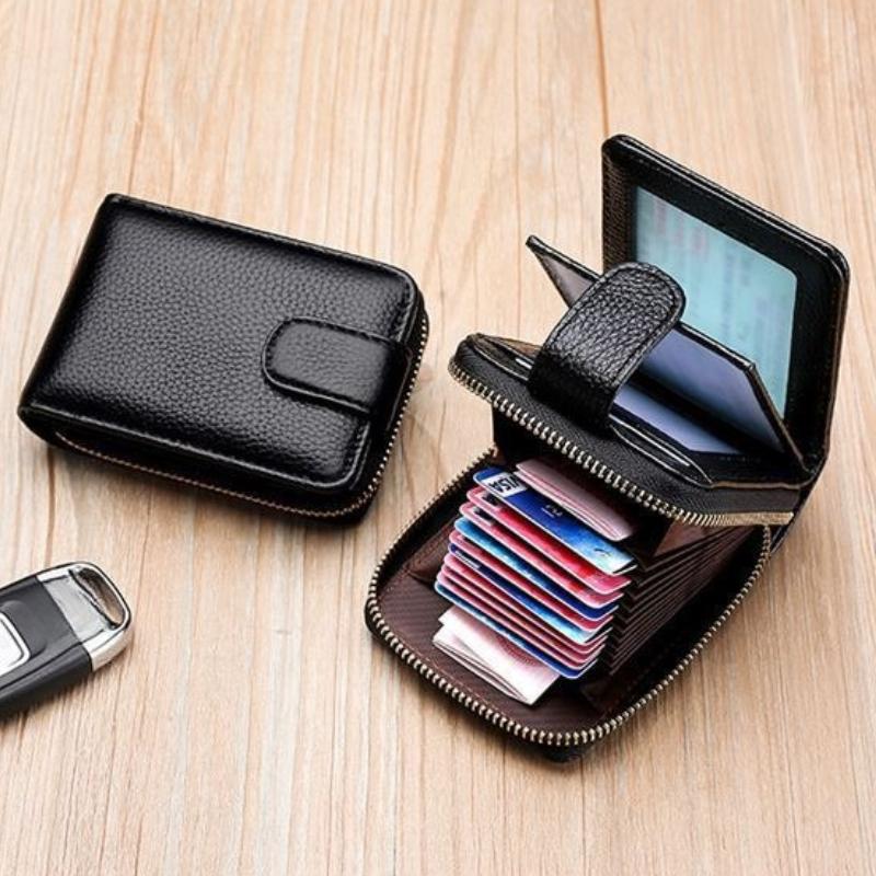 Genuine Leather Card Case Zipper Wallet Women Multifunctional Large Capacity Credit Card Holder