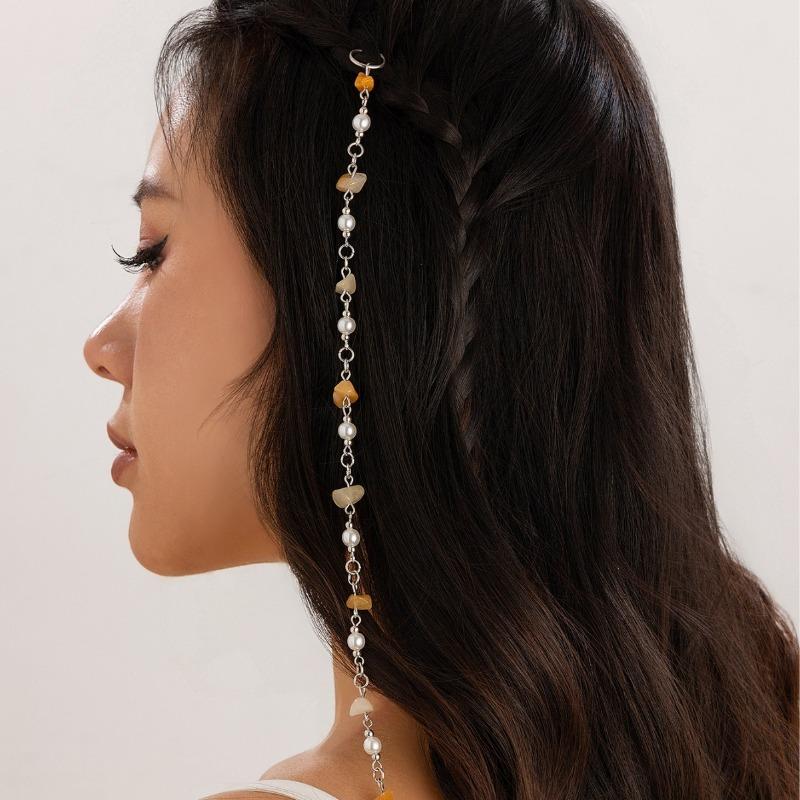 Punk coloré pierres naturelles tresse chaînes anneaux de cheveux pour filles lune étoiles pendentif Imitation perle perlée gland bandeau cheveux bijoux accessoires