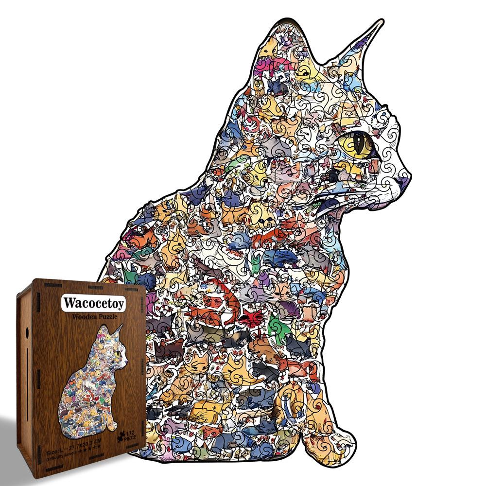 Wacocetoy Irregular Shape Cat Jigsaw Puzzle for Adults - Challenging Wooden Puzzle & Money Box