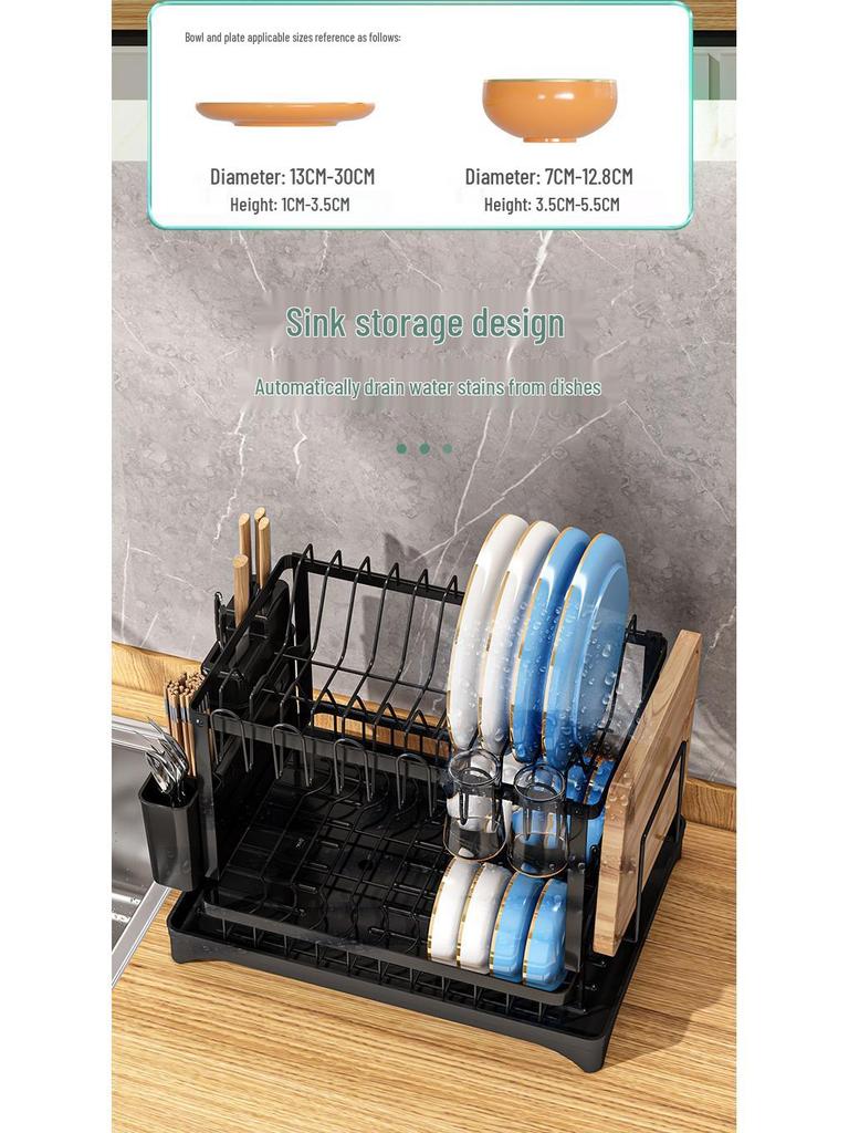 Cross-border Kitchen Dish Rack Set: Bowl, Plate, Knife & Chopstick Holder with Cutting Board Rack & Drip Tray