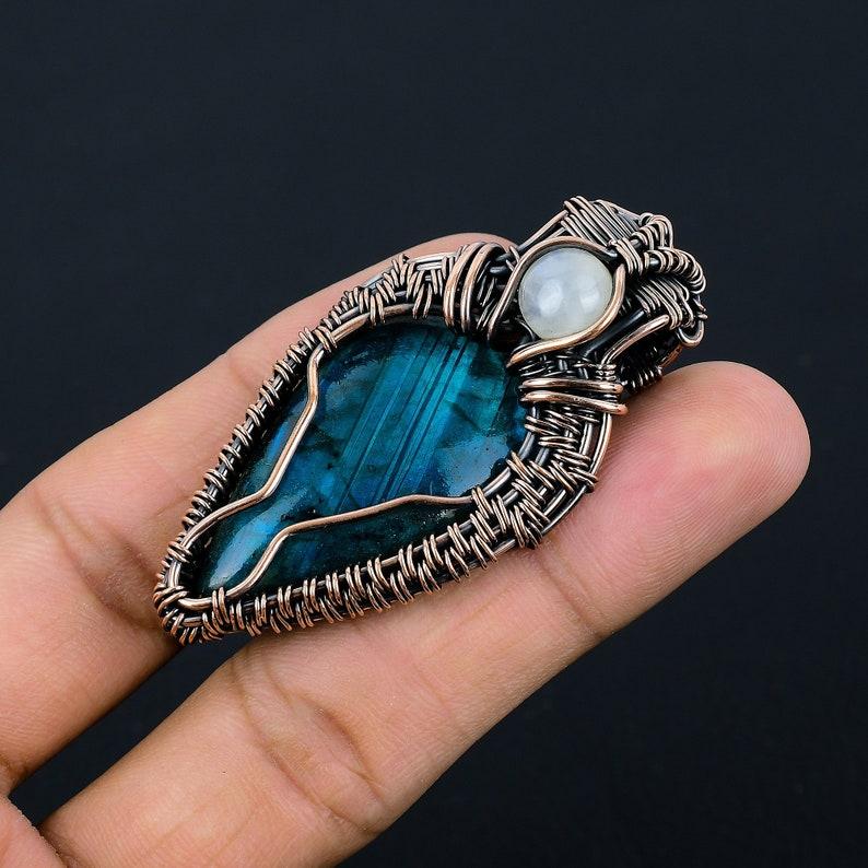 Blue Flash Labradorite Gemstone Pendant Copper Wire Wrapped Pendant Necklace Labradorite Pendant Jewelry Labradorite Jewelry Gift for Her