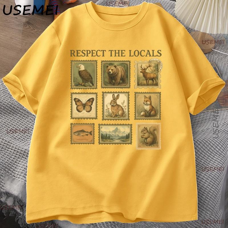 Respect The Local Wildlife TShirt Unisex Women Gift for Nature Lover T Shirt Animal Vintage Postage Tshirt Streetwear Male Tops