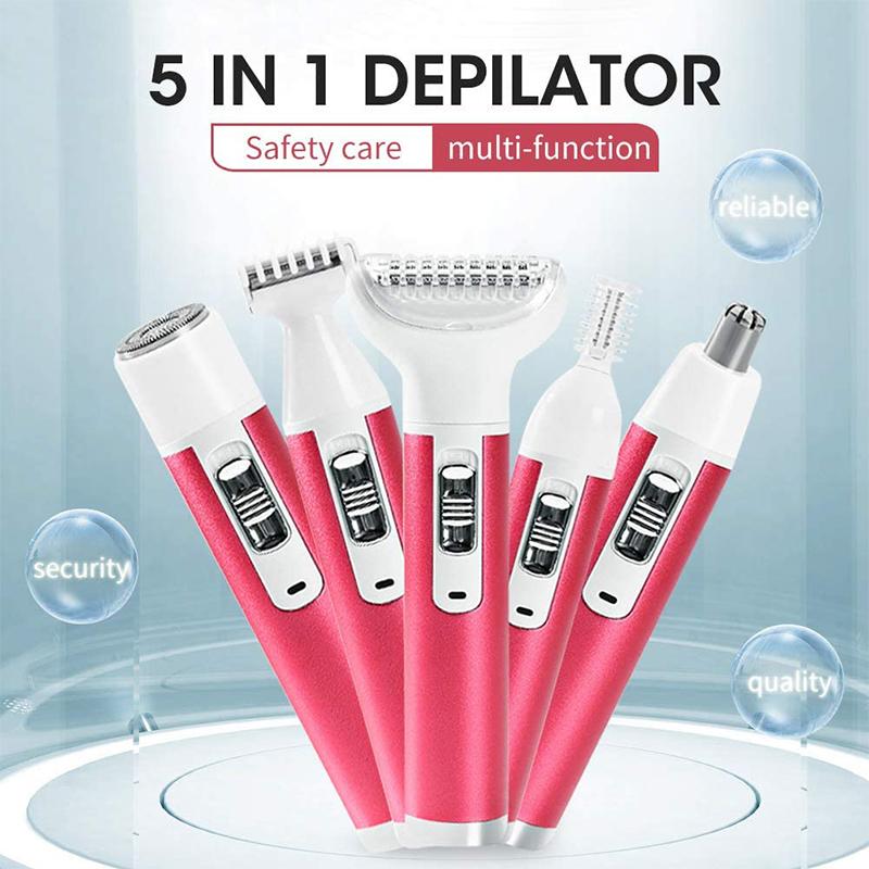 Multi-Functional 5 In 1 Electric Hair Remover Epilator Shaving Head Replaceable Hair Eyebrow Leg Nose Trimmer