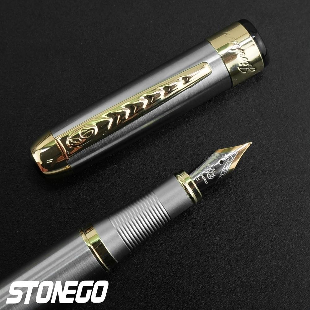 Luxury Retro Stonego Fine Nib Gold Arrowhead Ring Trim Smooth Writing Ink Refill Converter Pen