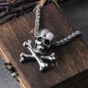 Punk Stainless Steel Skull Chain Pendant Necklace Vintage Hip Hop Statement Necklaces for Men Male Boho Jewelry with wooden box