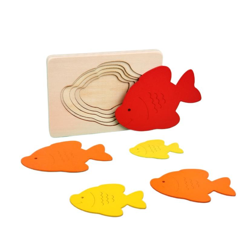 Montessori Panel Animal Puzzle Toy Wooden 3D Multilayer Gradient Color Elephant Duck Puzzle Early Learning Color Cognitive Panel