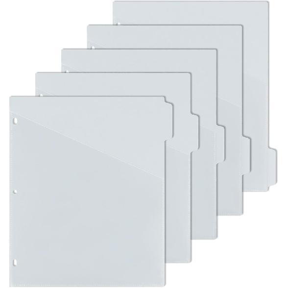 5 tab dividers for 3 Ring Binder with Pockets, Plastic Dividers with Clear Front Pocket, 5-tab Index Dividers with 3 Holes Punched for School & серый