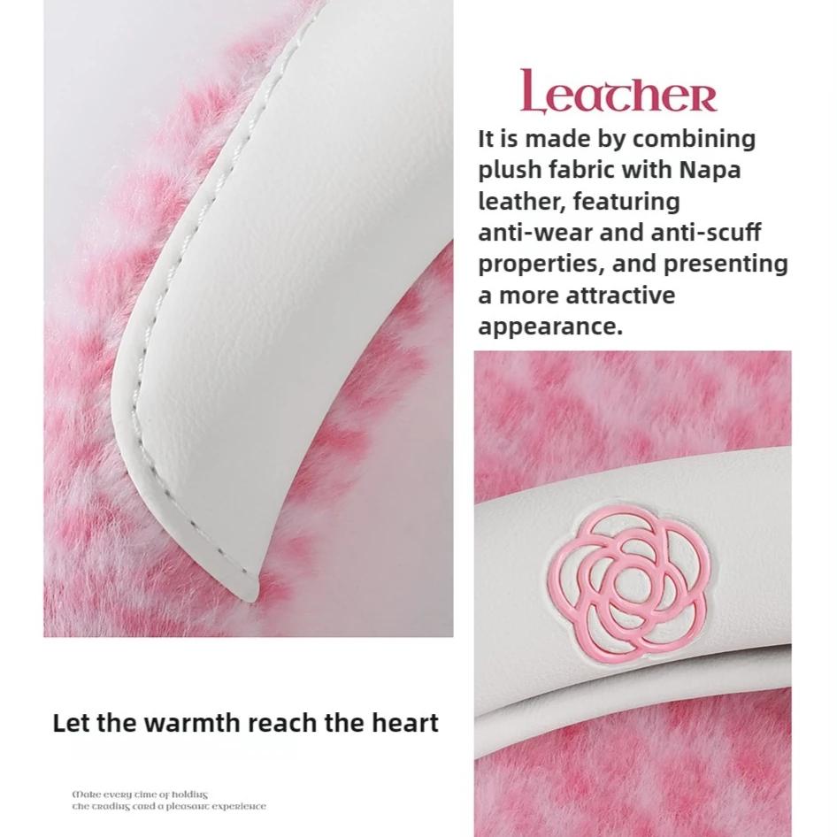 New Leopard Print D-Shaped Steering Wheel Cover for 15inch Cars Plush Material Non-Slip Grip Winter Comfortable & Stylish