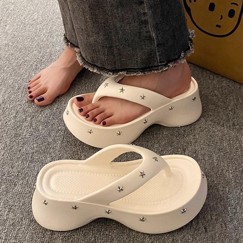 Fashion 2025 Summer Women Flip Flops Platform Beach Sandals Star Decoration Slippers Fashion Slides Casual Sandals Indoor Shoes Female