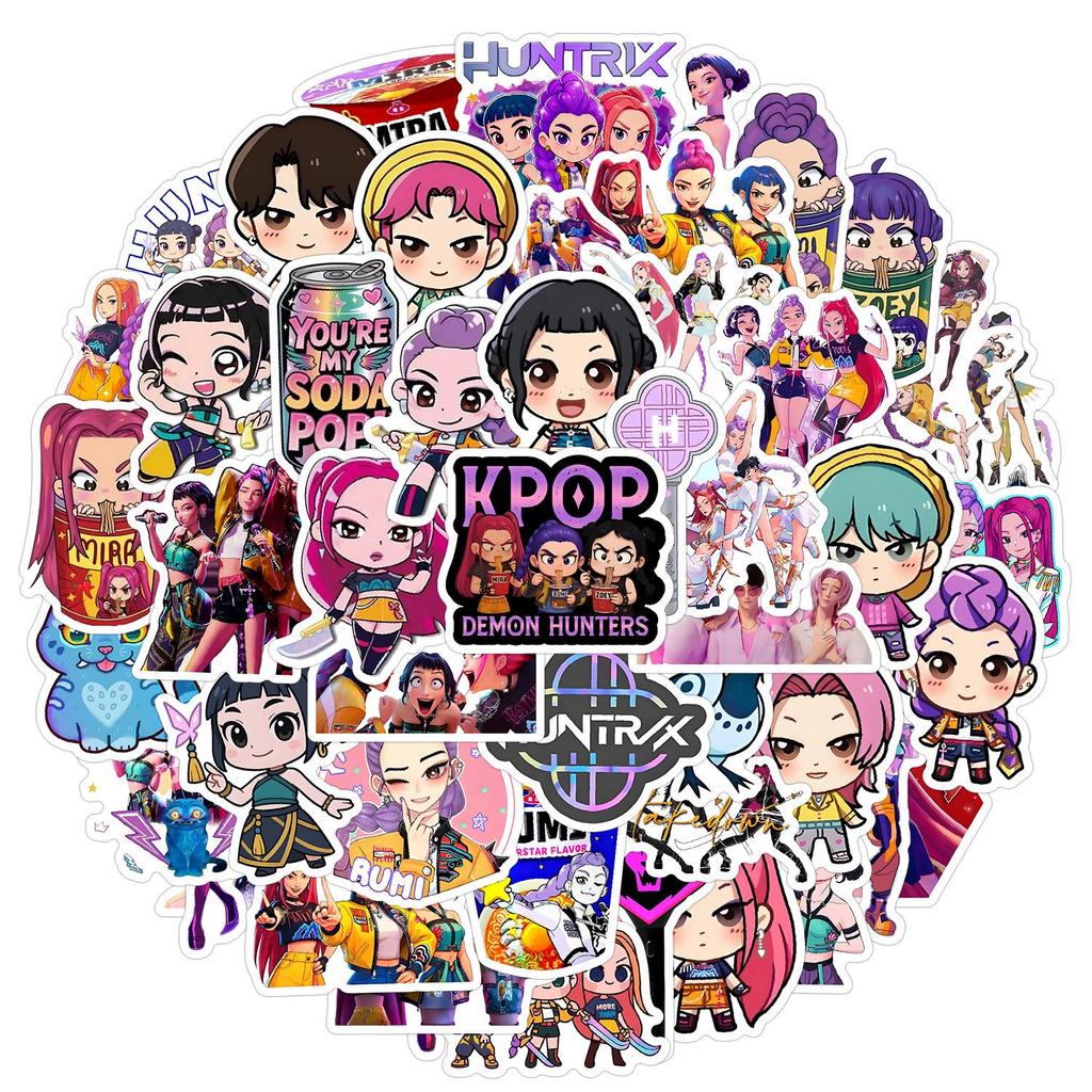 50-Pack Anime Demon Hunter Girl Stickers for Water Cups and Phones - Waterproof & Decorative Korean Graffiti Stickers