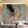 2D Flat Cat And Koi Fish Tapestry, Black Cat Goldfish Water Design Wall Hanging For Living Room Office Meditation Party Decor
