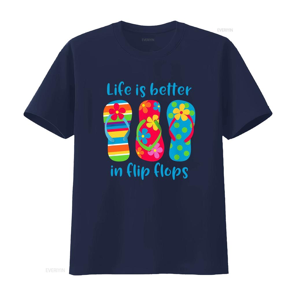 Funny Cartoon Summer Beach Flip Flops Life Is Better Slogan Print Casual T Shirt vintage Washed Top For Everyday Wear