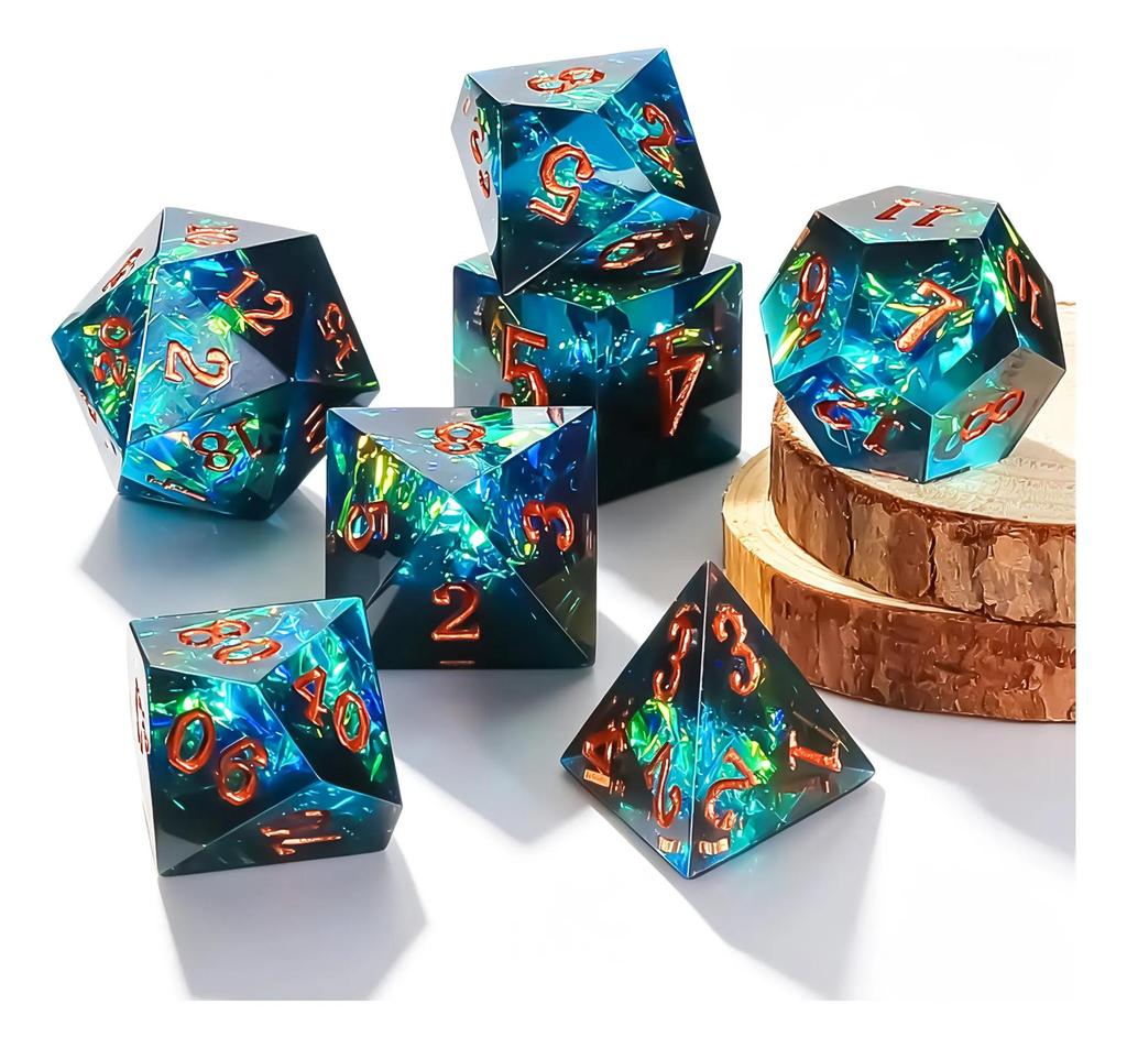 Sharp‑Edge Resin Dice Set, 7 Pcs Polyhedral DND Dice for Tabletop Role‑Playing Board Games