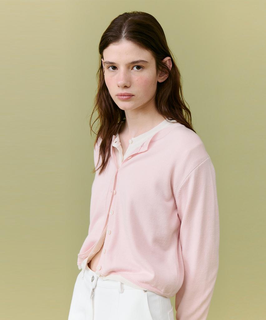 Deolil Crop Button Cardigan_Pink