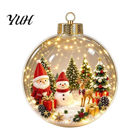 Romantic Christmas Atmosphere Lights Glowing Story Ornament, Mini Holiday Scene In Clear Ball with Lighted Ornaments LED Light, Acrylic Hanging