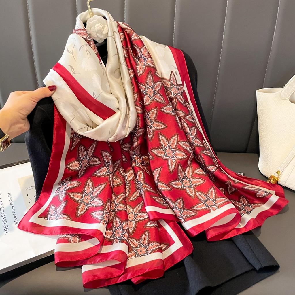 Lijin Satinschal weiblicher Schal dünn neuer Druck Frühling und Sommer Yangqi Mode Schal Mitfahrgelegenheit langer Seidenschal Schal Schal