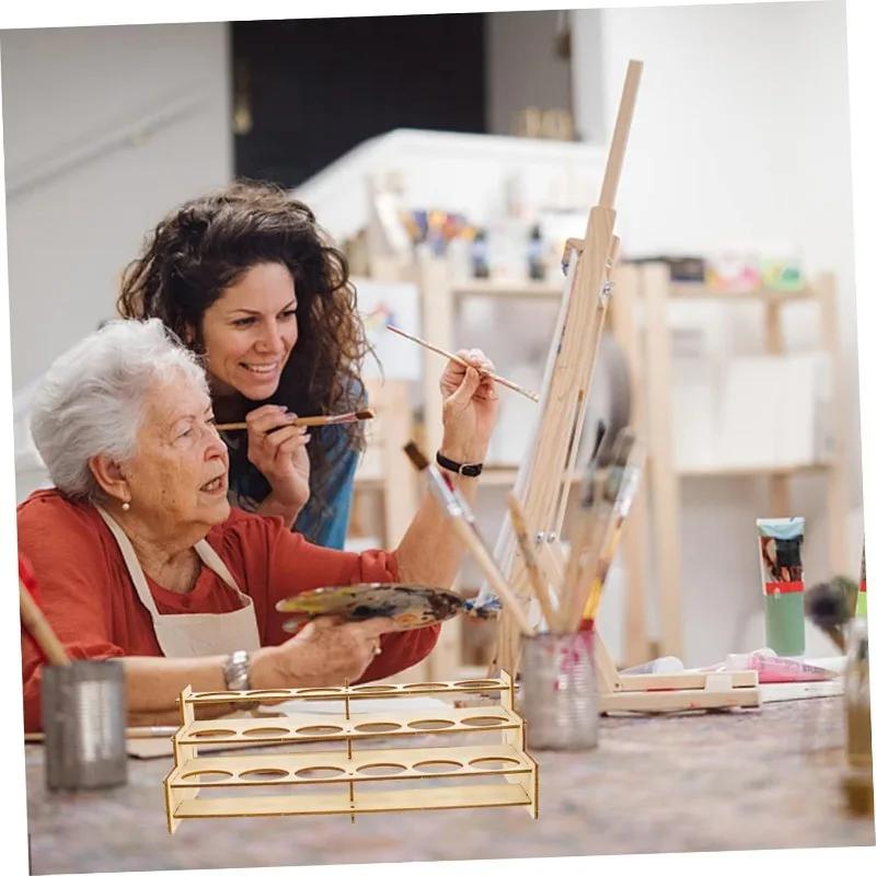 Top Quality Wooden Paint Rack Organizer for Pigment Bottles and Art Supplies Display Shelf Compact Storage for Crafting