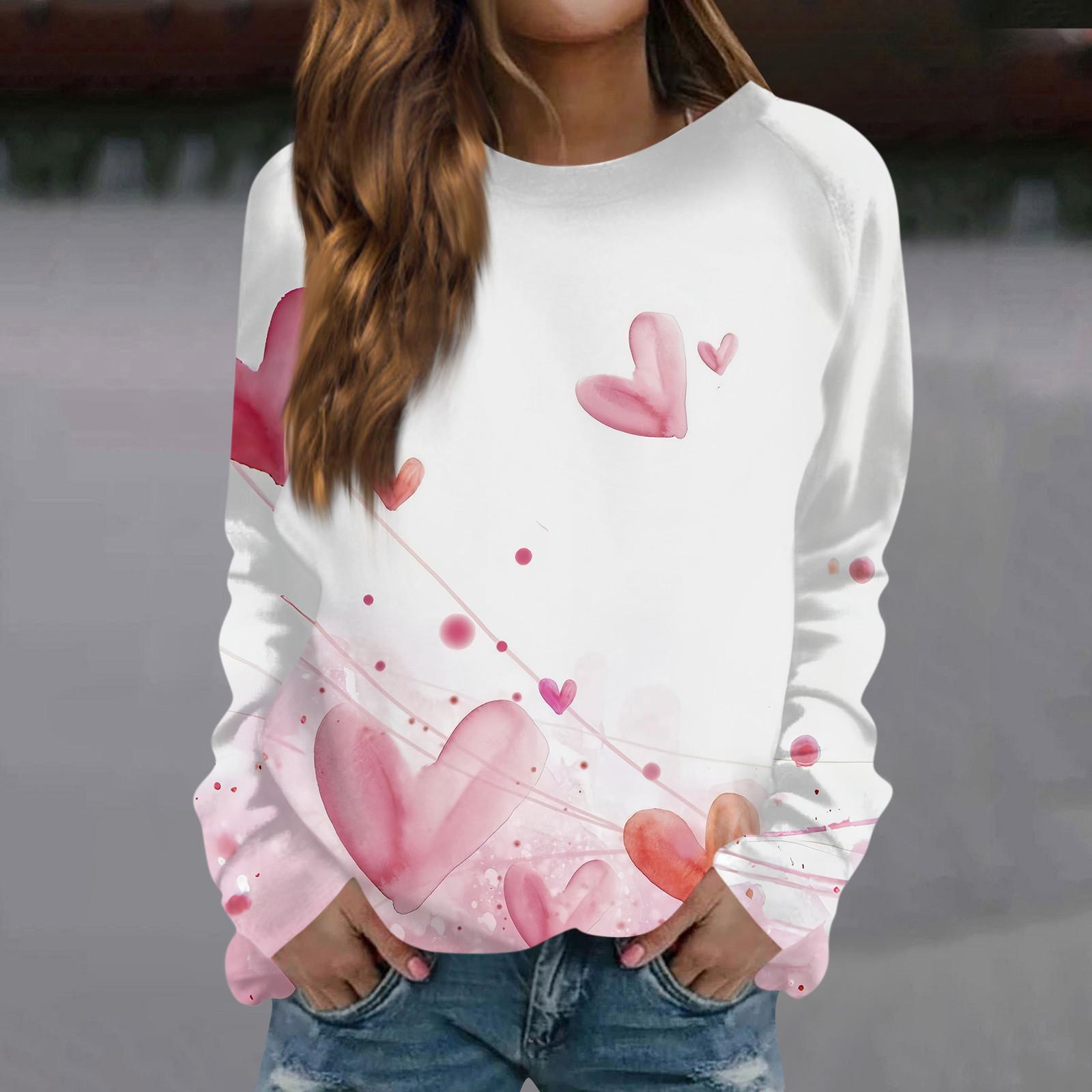 

Женская модная повседневная толстовка с длинным рукавом и принтом на День святого Валентина и круглым вырезом S белый