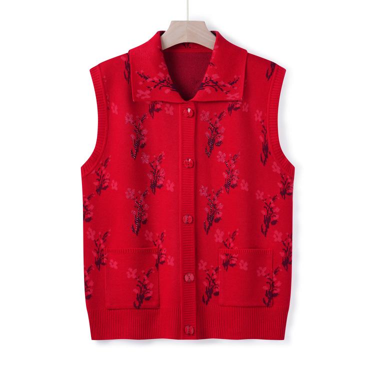 

Mom s Autumn New Knitted Sweater Vest Middle-aged and Elderly Women s Vest Cardigan Vest Grandma Autumn Sweater Horse XL