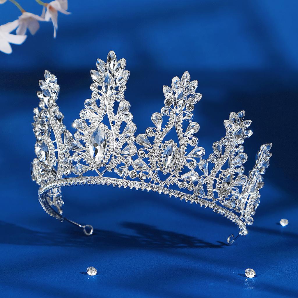Bridal wedding dress headdress retro luxury full diamond alloy crown exaggerated sunflower rhinestone crown
