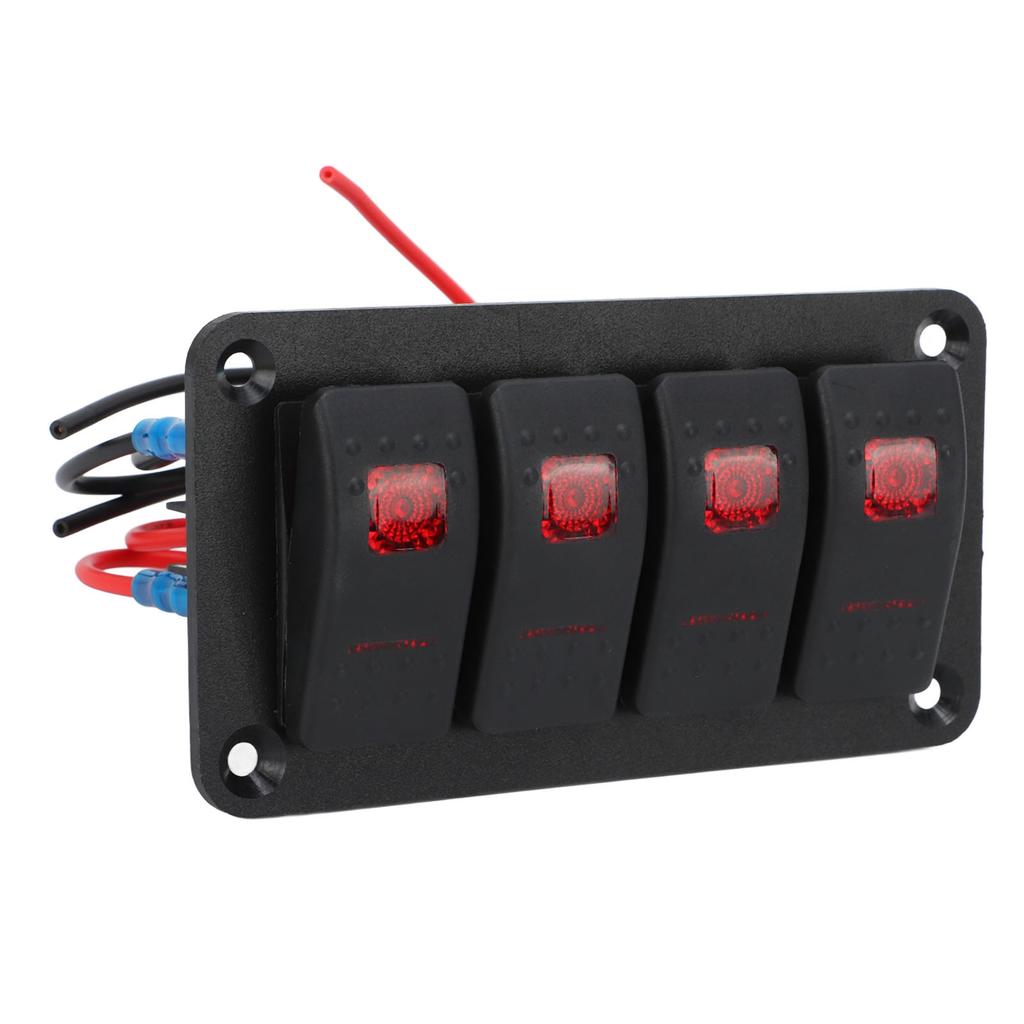 Rocker Switch Panel 4 Gang Red Prewired Rocker Switch with 2PCS Sticker for Automobile Ship 12V 20A 24V 10A