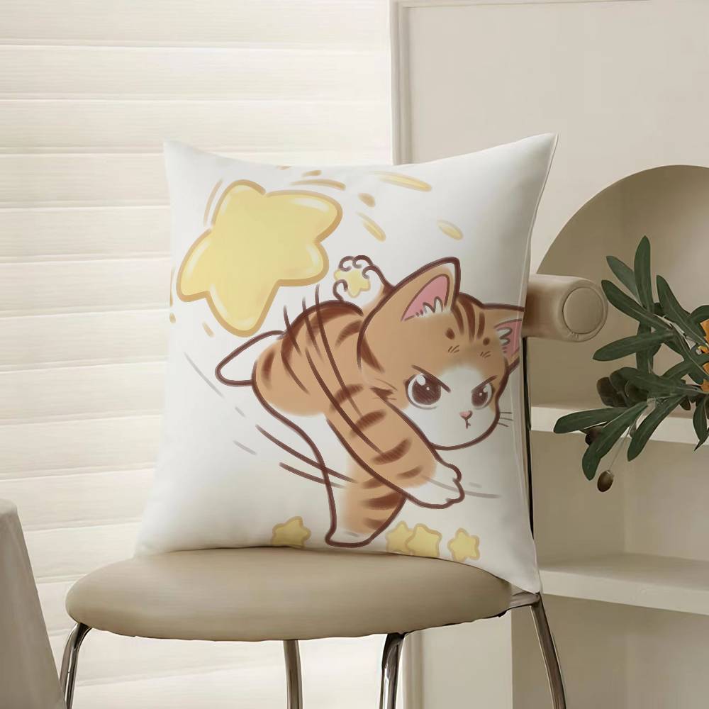 Cute Cat Athlete Childlike Heart Pillow Case Comfort Sofa Bed Silky Elegant Invisible Zipper Decorative Cushion Cover
