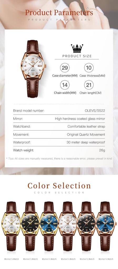 OLEVS Women's Watch Japanese Quartz Stainless Steel Band Classic Dial Luminous 30M Waterproof Business Ladies Watch Popular Stylish Cute Gift