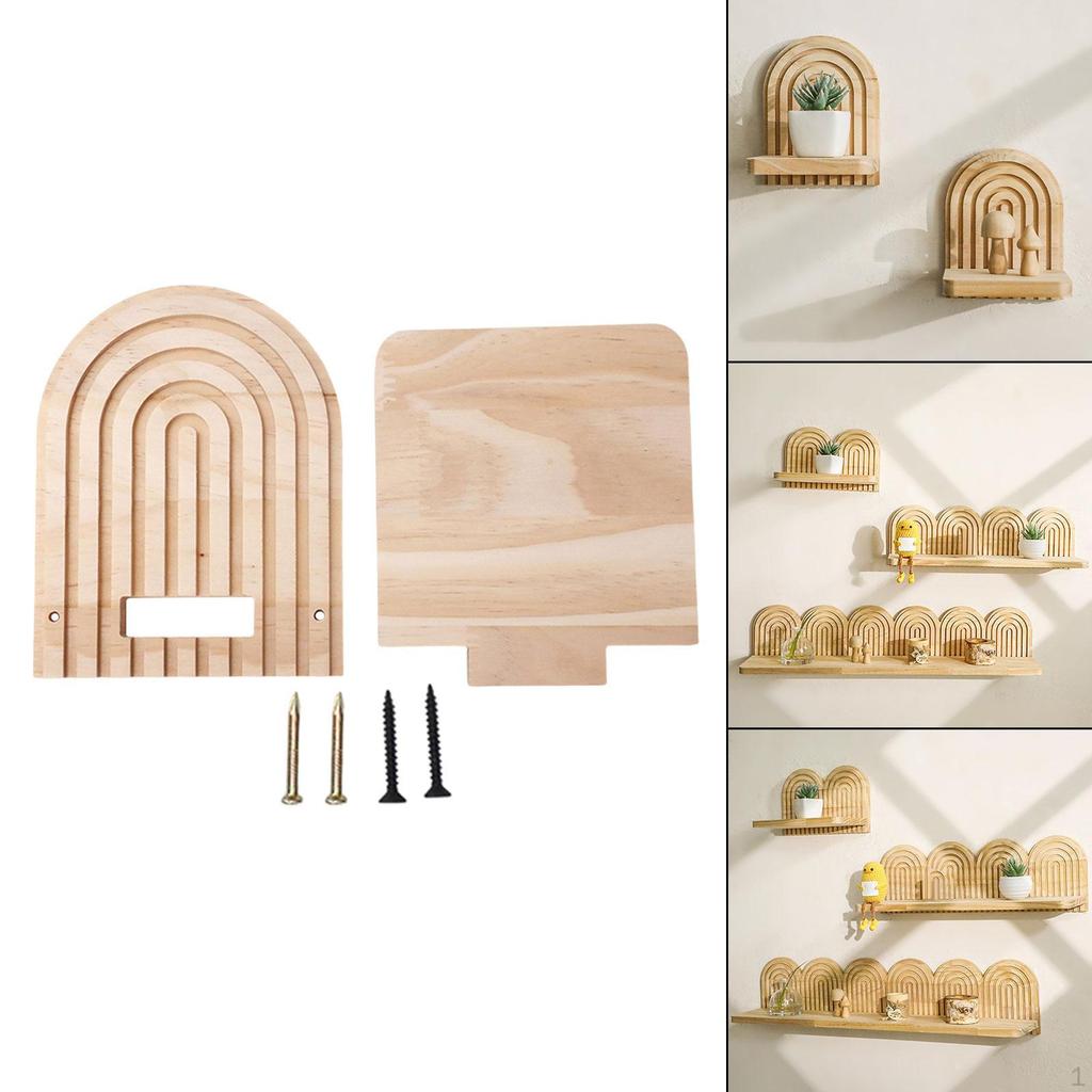 Boho Wall Shelf Arch Modern Book Display Bohemian Trinket Storage Rack Wood Float Shelves for Living