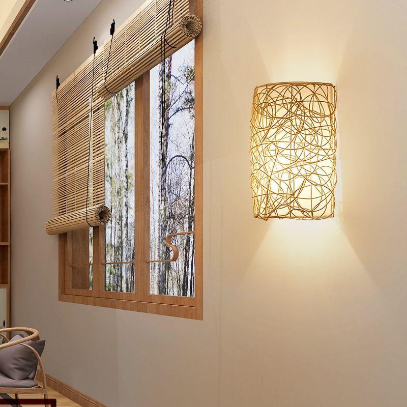 Handmade Chinese Vintage Nordic Natural Vine Wall Lamps Black Rattan Wall Scones for Home Room Decoration Lighting Fixture E27