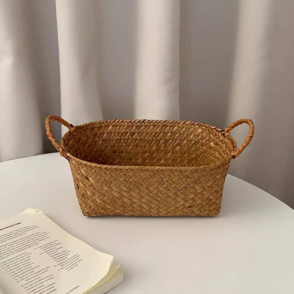 Retro Woven Multifunctional Storage Basket for Household, Living Room, Desktop, and Cosmetics