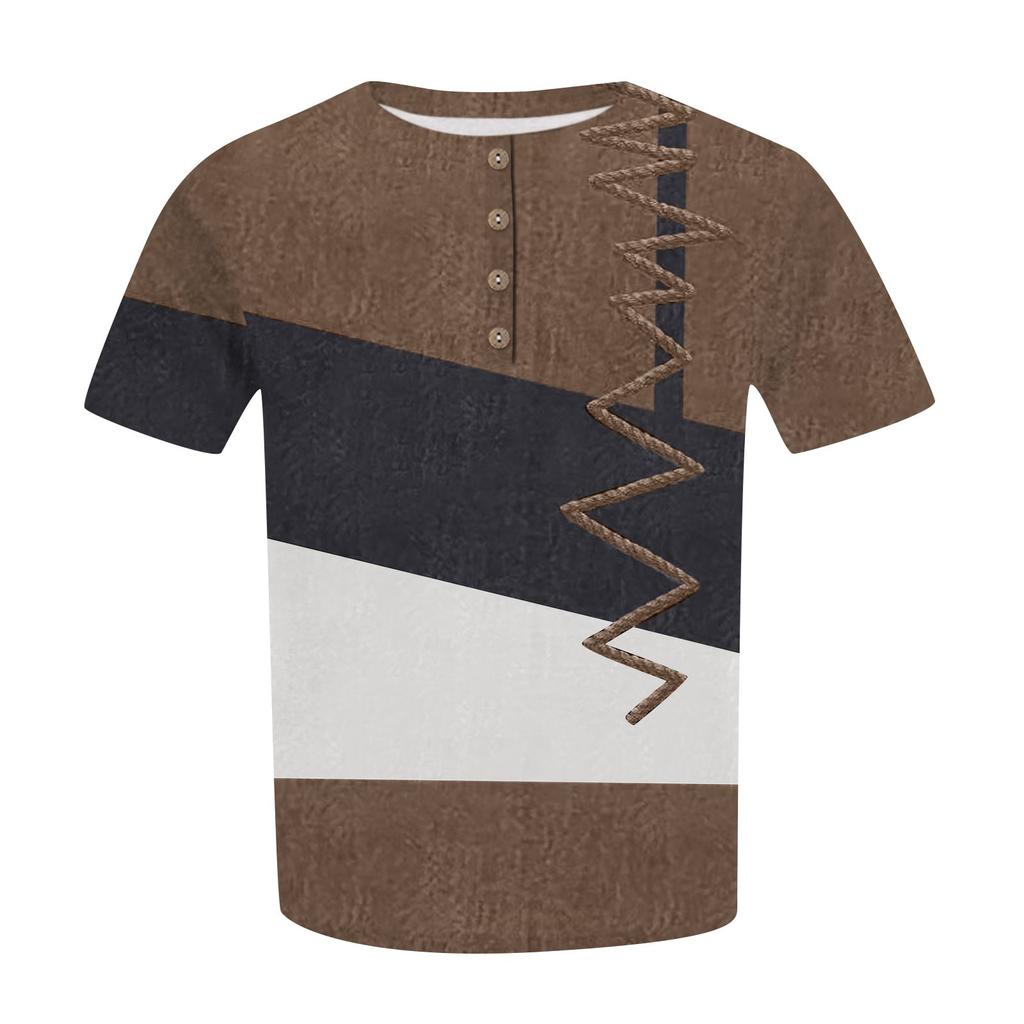 Fashion Short Sleeve Shirt Round Neck Plus Size T-Shirt Geometric Splicing Printed Casual Tops For Women