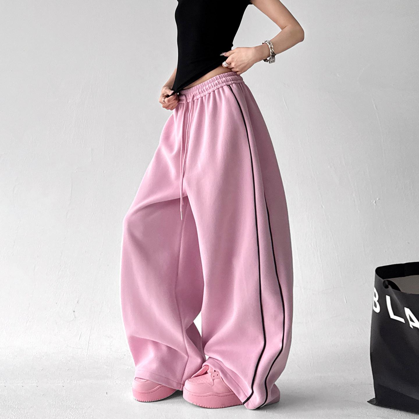 

Spring 2026 Korean Pink Wide-Leg Sweatpants for Women - Casual Straight-Leg M розовый