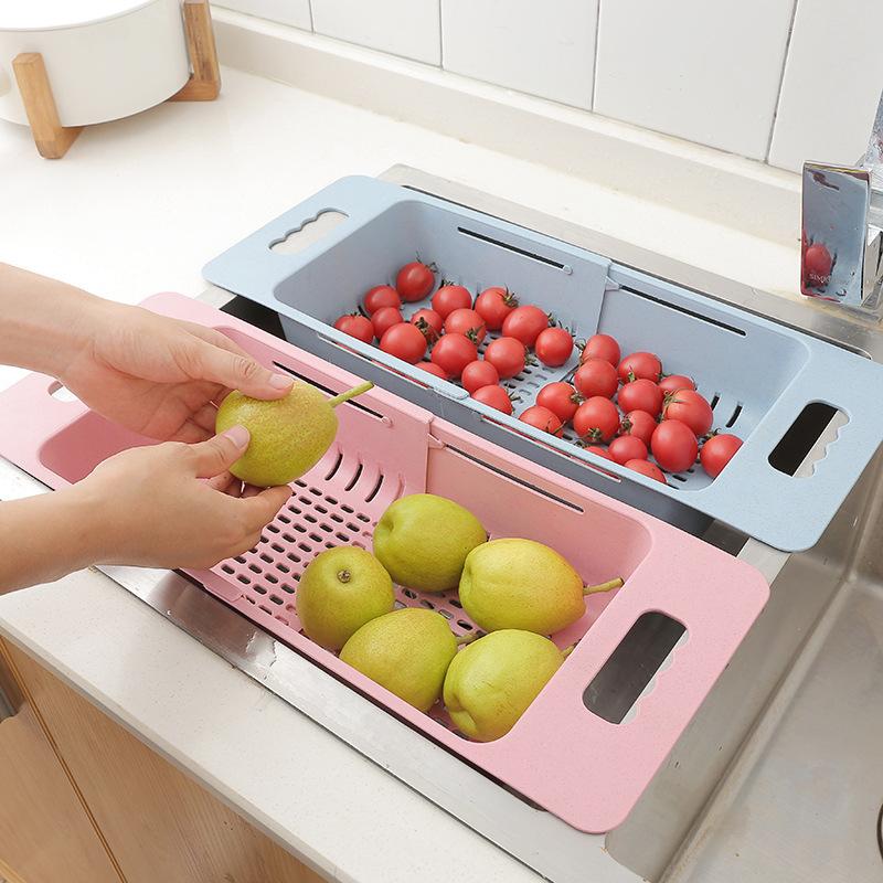 Retractable Kitchen Vegetable Fruit Washing Rack Extendable Adjustable Dish Drainer Sink Drain Basket Kitchen Accessories