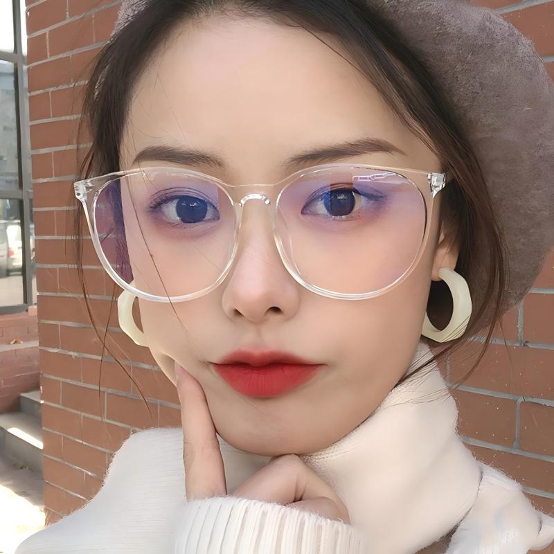 Vintage large frame fashion simple plain eyeglasses frames round frame anti-blue light flat glasses casual versatile glasses