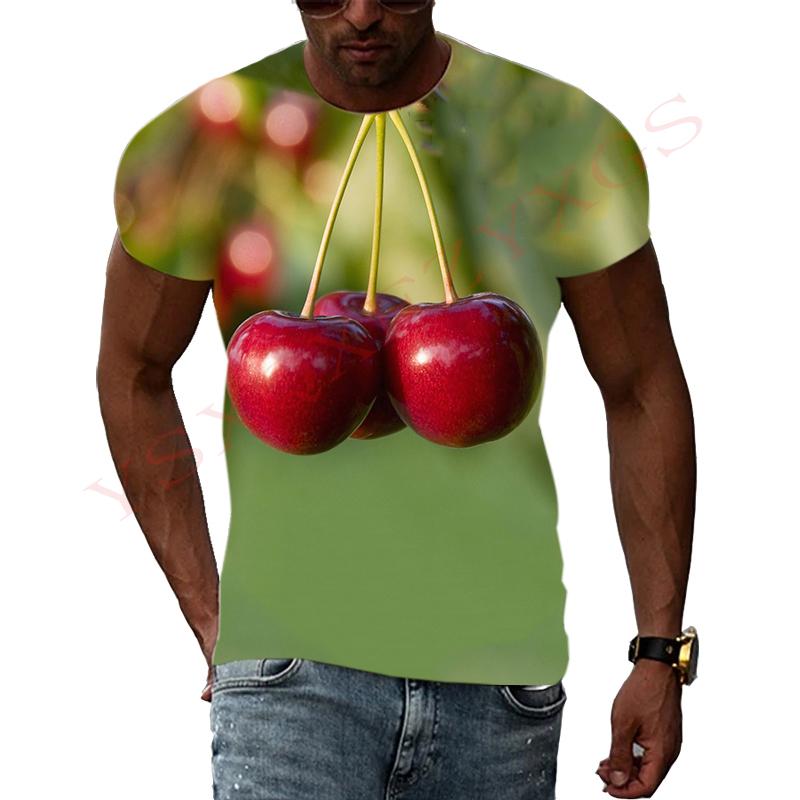 Summer Round Neck 3D Fun Fruit Pattern Print Top Fashionable Casual Short Sleeved Men's T-shirts