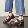 Retro Black Red Mary Jane Shoes Women Thick Heels Ankle Buckle Lolita Shoes Woman  Low Heel Shallow Mouth Single Shoes