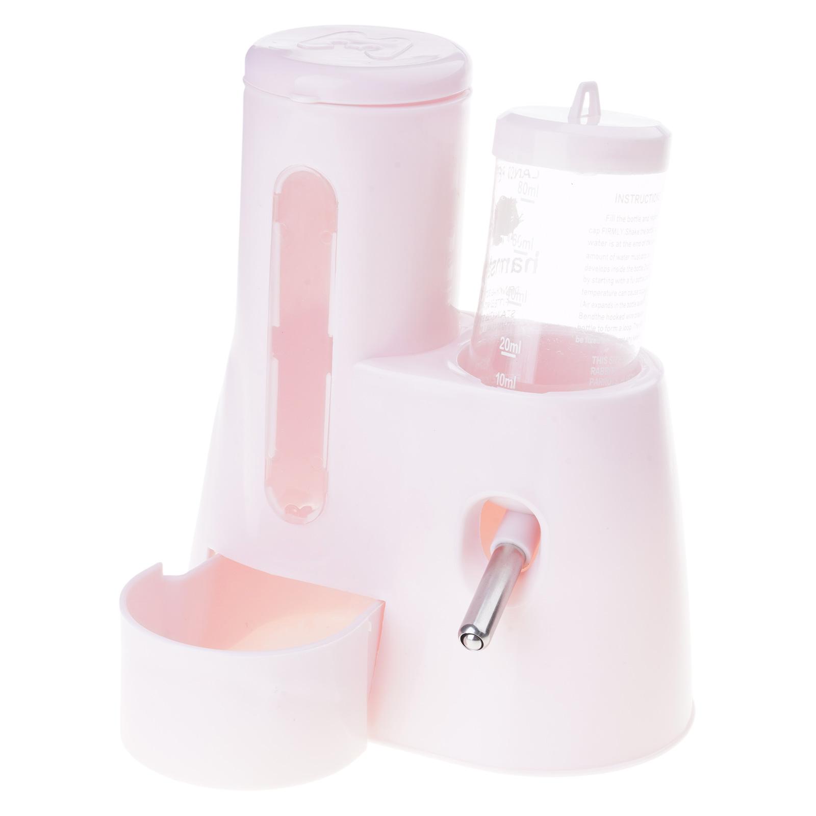 

2 in 1 Rodent Feeder With Water Dispenser Anti Tip Design Easy Clean Pet Cage Accessory For Small Animals S рожевий