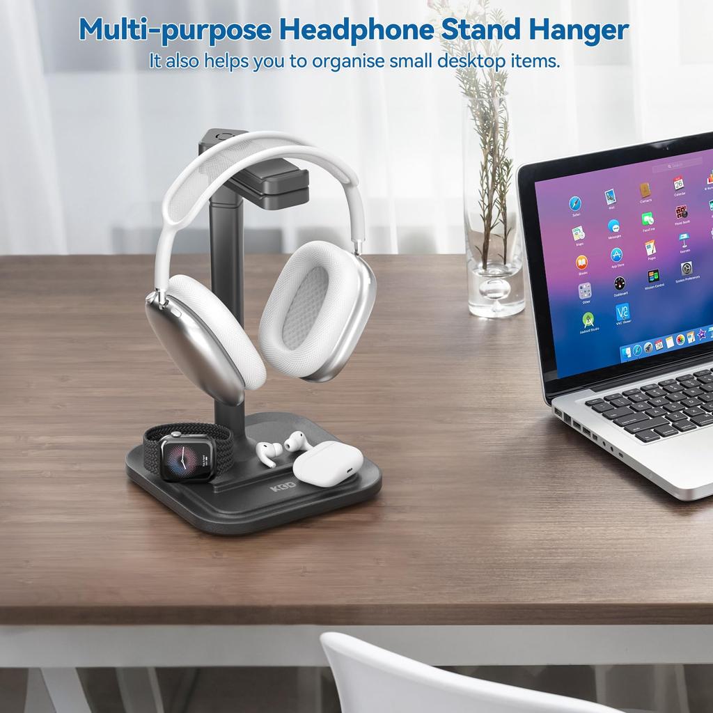 KDD Desktop Headphone Stand with Smartphone Stand Holds 2 Headphones Rotating Headphone Multifunctional Double Headphone Foldable Headphone Stylish