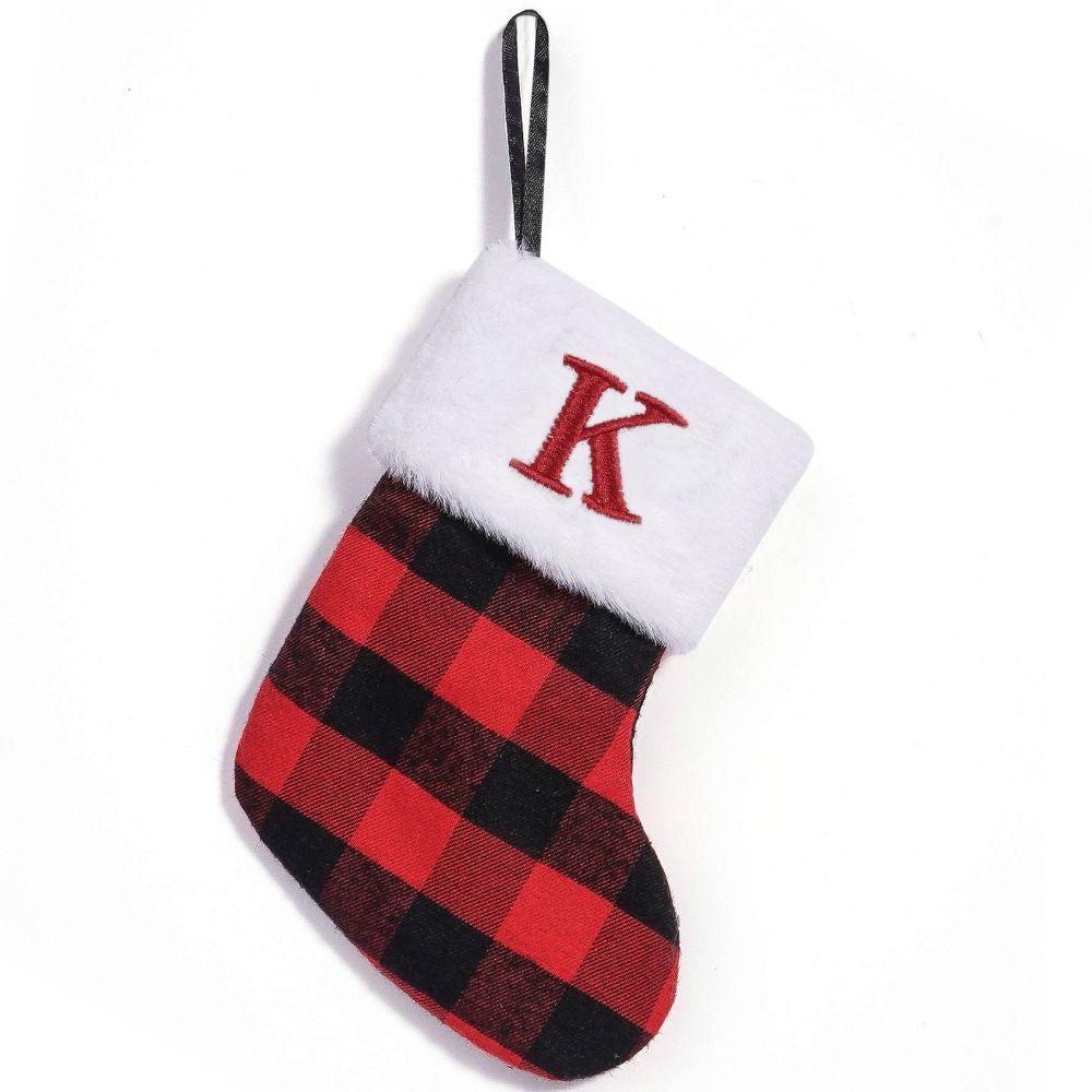 Large Capacity Red Black Checkered Letter Socks Christmas Tree Ornaments  New Year Decoration