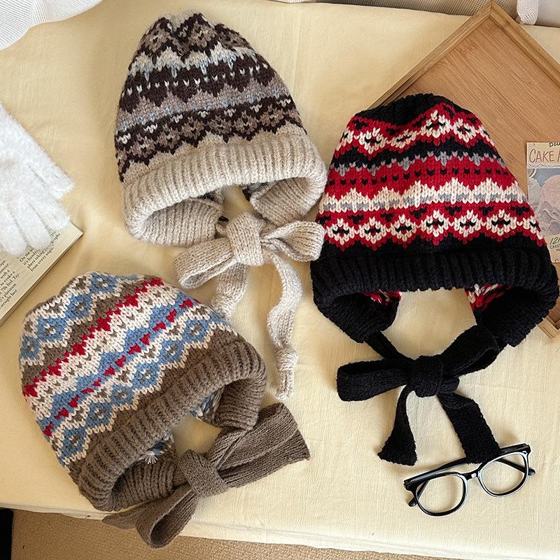 Luochi Fair Isle Knit Hat – Stylish, Adjustable, Warm Wool Hat for Autumn & Winter